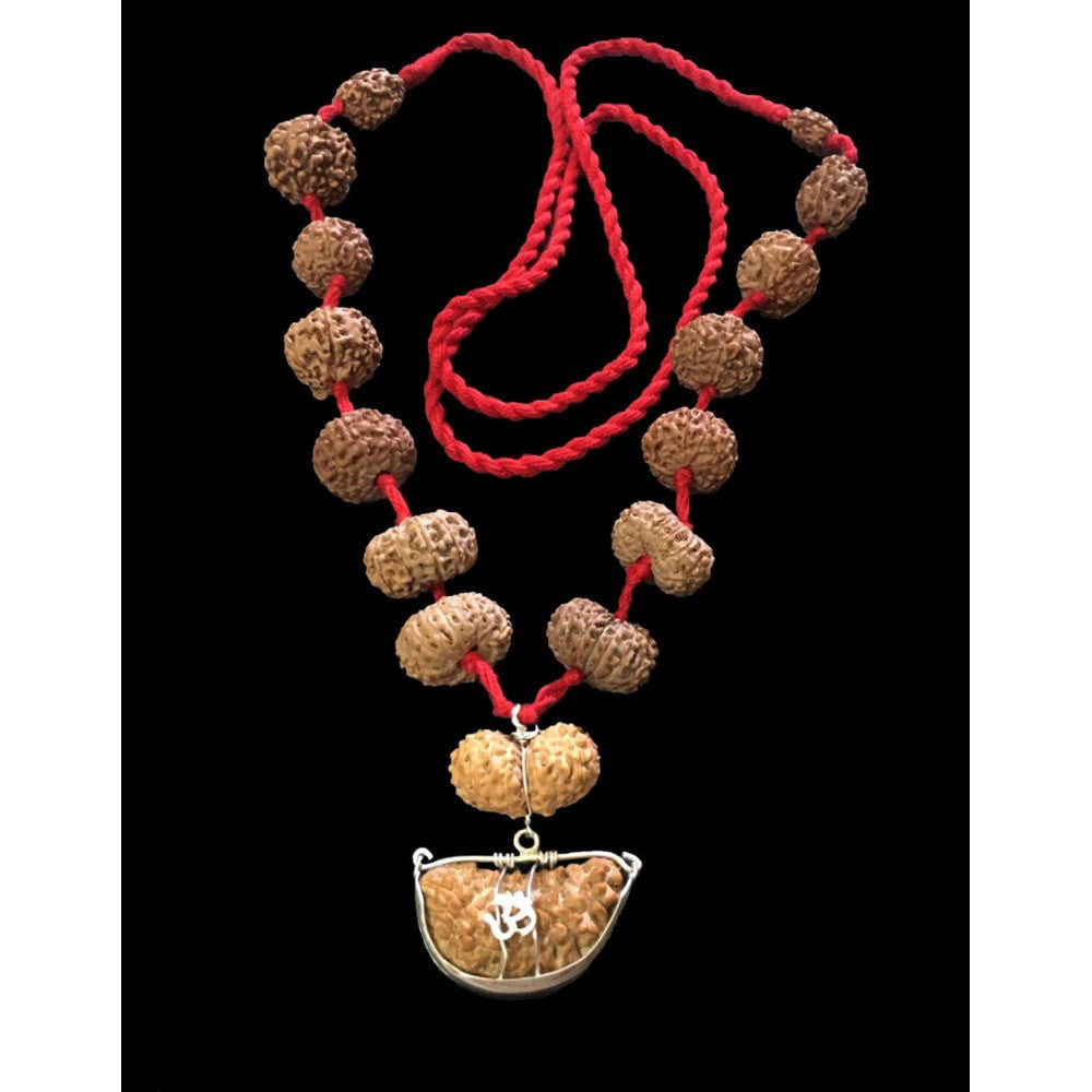 Siddha Mala 1 to 14 Mukhi + Ganesh and Gauri Shanakar Java Rudraksha Big Size Beads In Red Thread Lab Certified