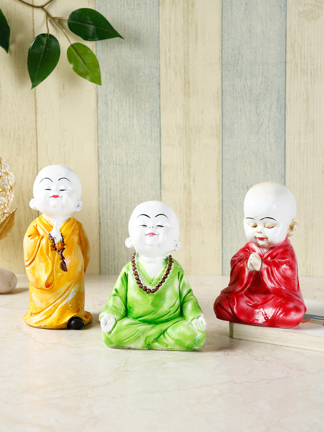 Handcrafted Polyresin Set Of 3 Baby Buddha Monk Idol Showpiece Bmas107