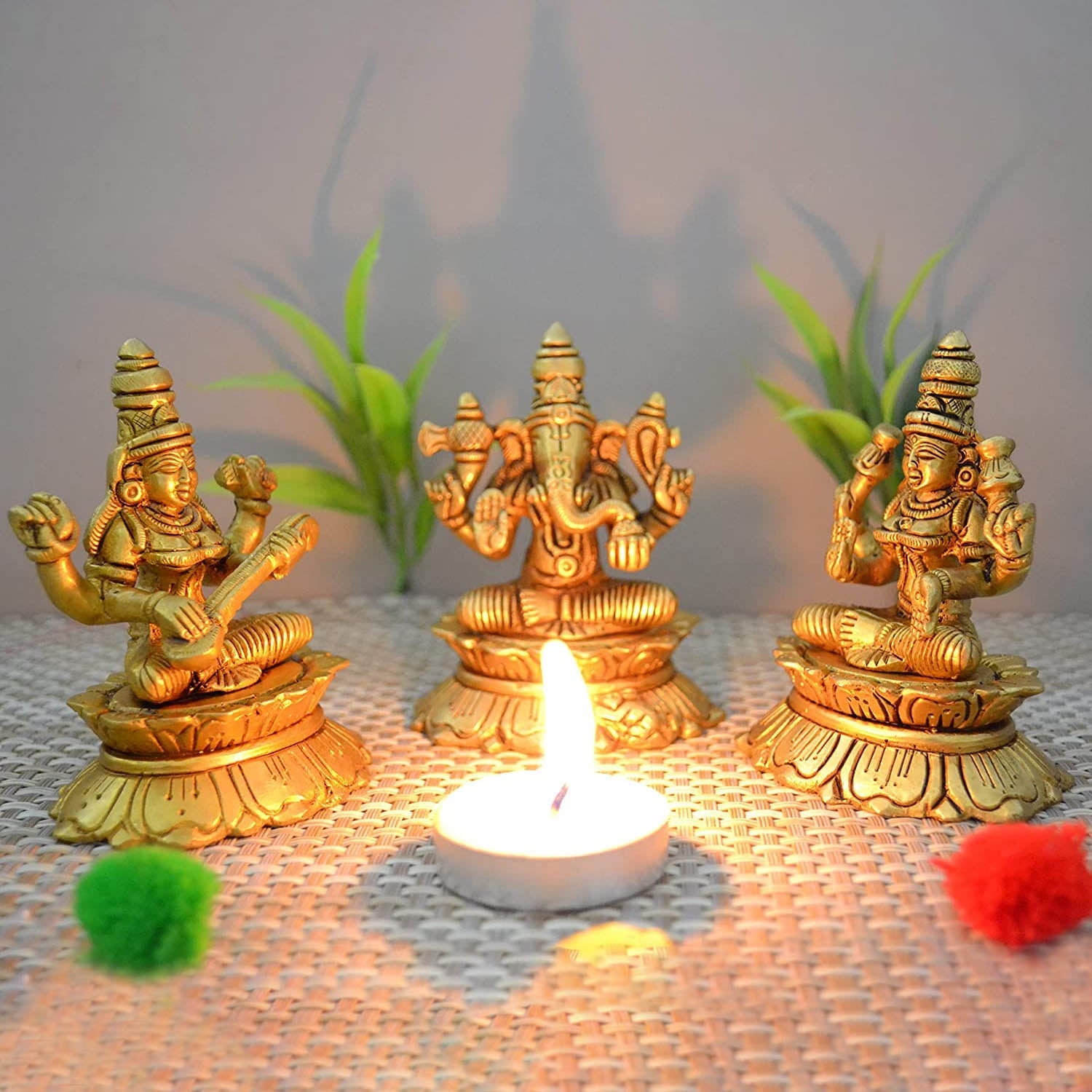 Lakshmi Ganesha Saraswati Brass Statue For Home Puja Lgbs180