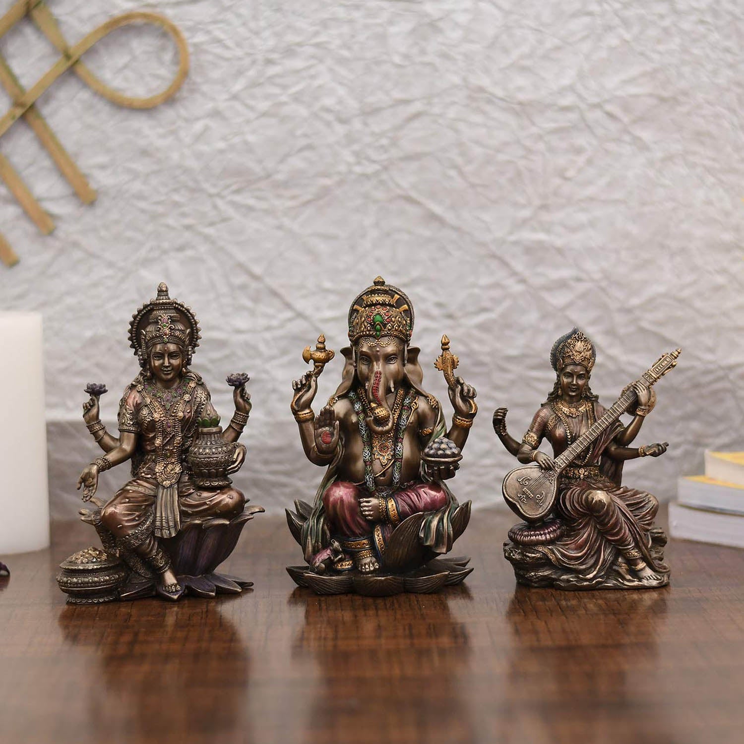 Cold Cast Bronze Lakshmi Ganesha Saraswati Idol Lgmas103