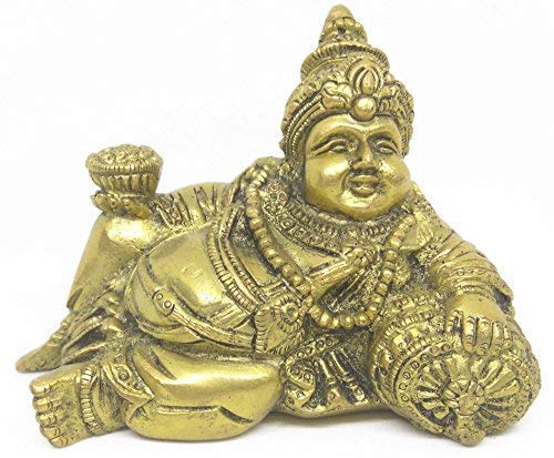 Lord Kuber Brass Murti Statue | Hindu God Kubera For Wealth | To Keep at Tijori, Locker, Safe, North, Temple at Home & Office (Size 5 x 3 inches)