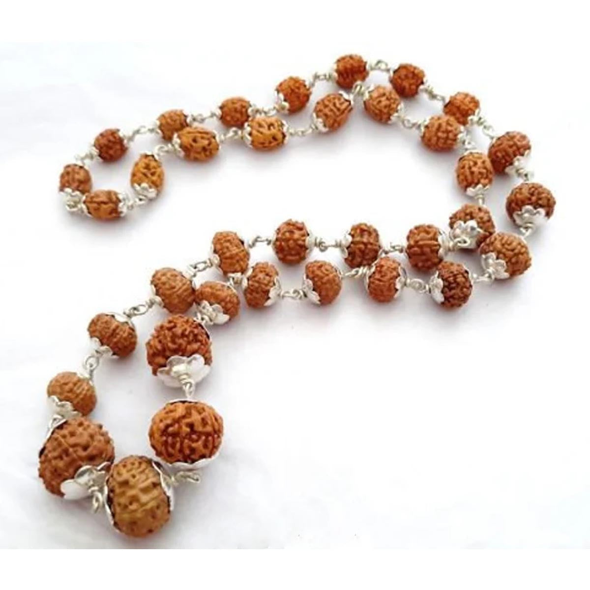 Navgrah Java Rudraksha Beads Mala In Silver to Pacify all the Nine Planets