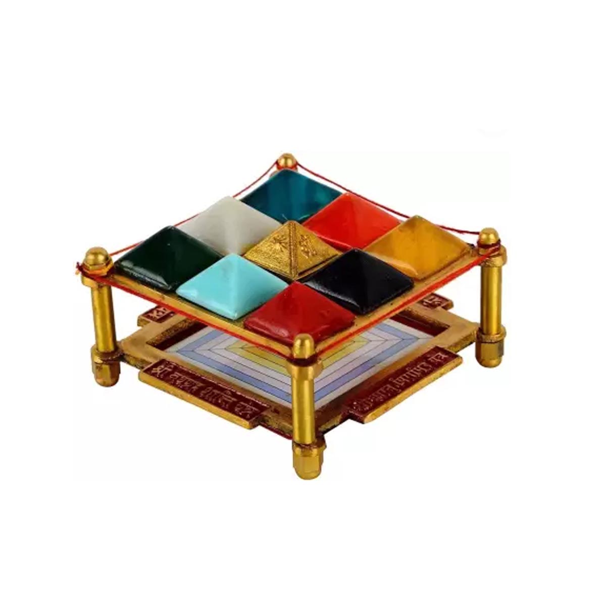 Navgraha Pyramid Yantra Chowki in Brass for Navgraha Shanti & Good Luck