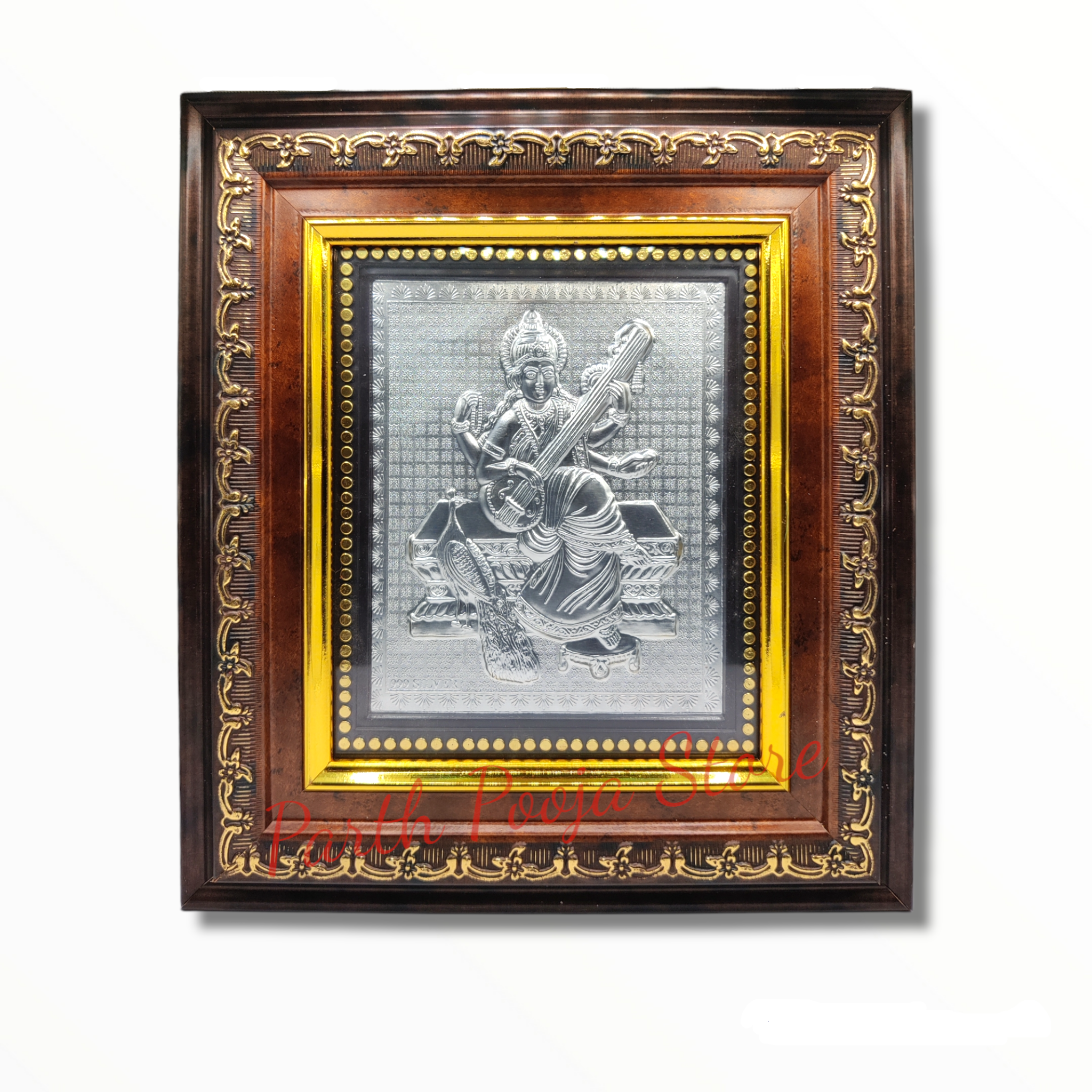 Pure Silver Saraswati frame for gift and home décor