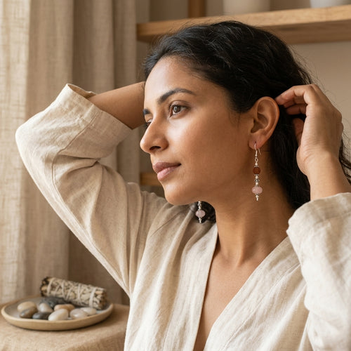 Hridayum  Rose Quartz Rudraksha Earrings_RQE03