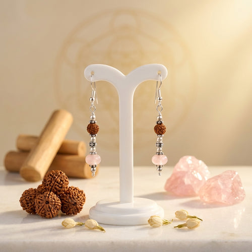 Hridayum  Rose Quartz Rudraksha Earrings_RQE03