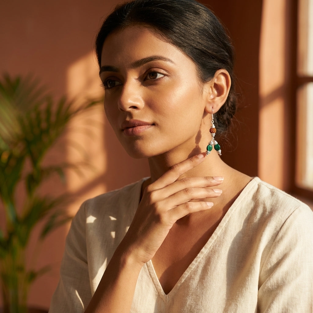 Soul Sync Greens Malachite & Rudraksh Earrings_ER11