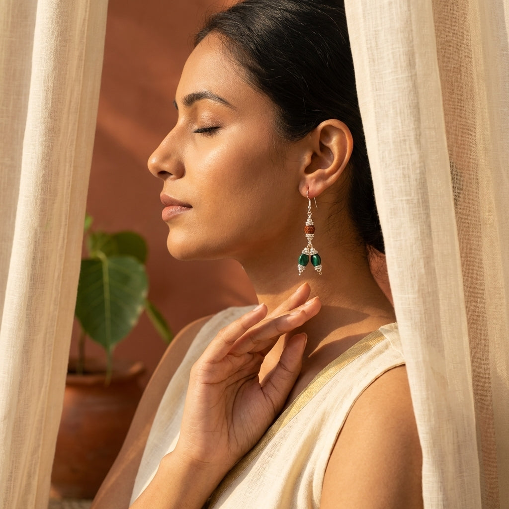 Soul Sync Greens Malachite & Rudraksh Earrings_ER11