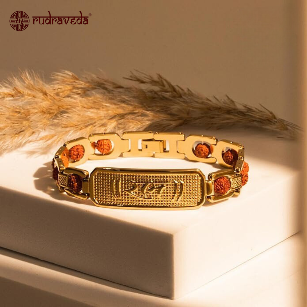 Gold Plated Ram Protection Bracelet with Rudraksha Beads