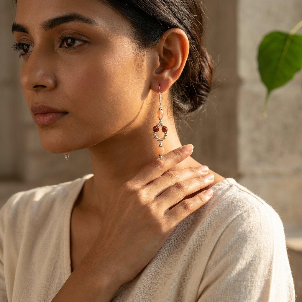 GlowRudra Sunstone & Rudraksha Earrings_ER13
