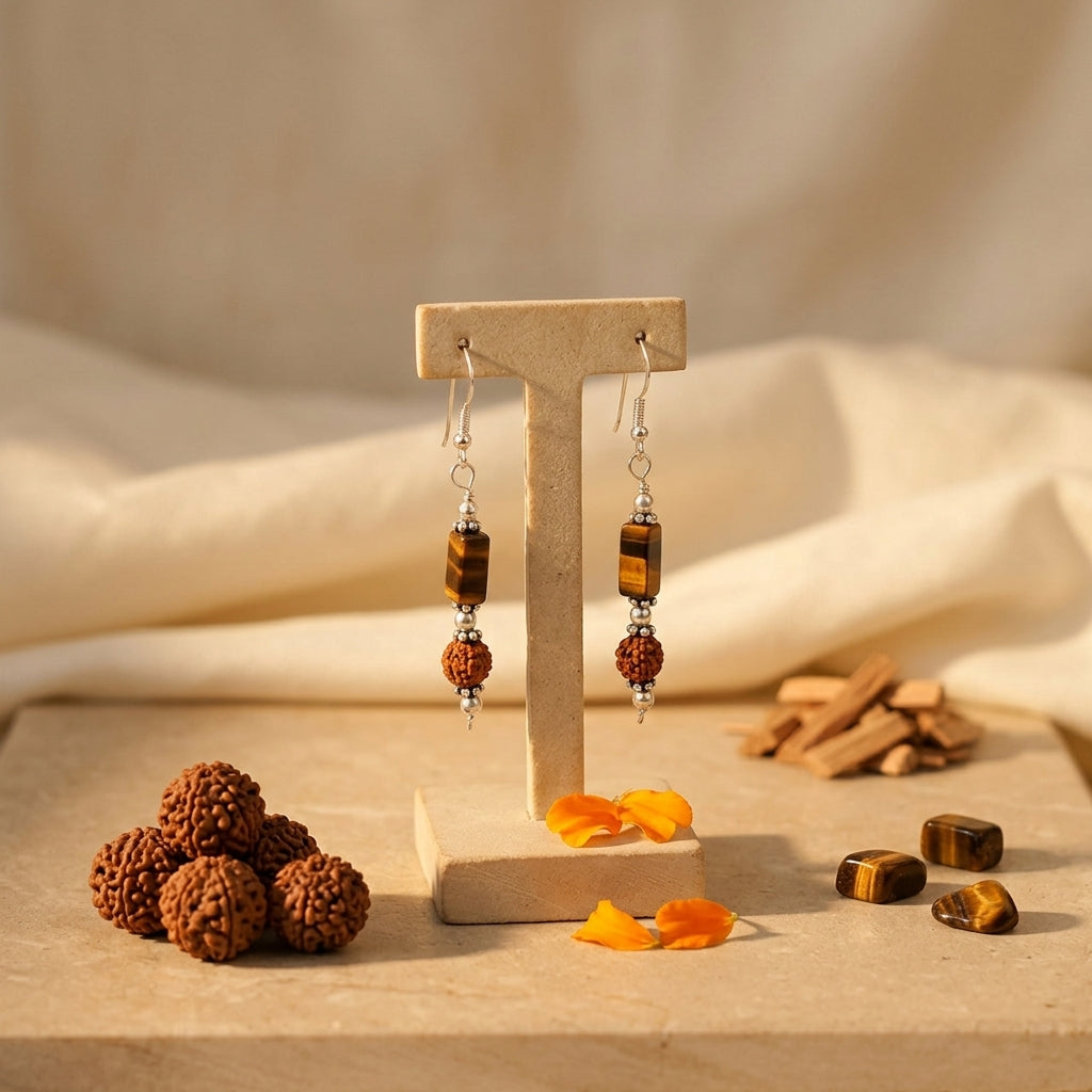 Fireline Rudraksh Tiger Eye Earring_TE05