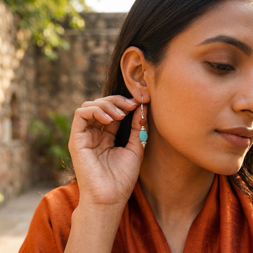 Rudra wave Turquoise & Rudraksh Earrings_ER19