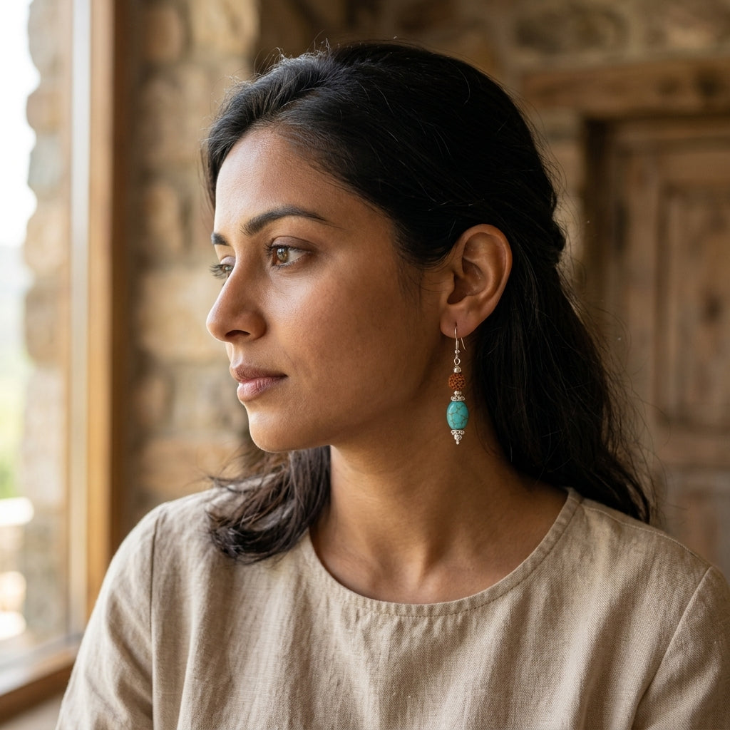 Rudra wave Turquoise & Rudraksh Earrings_ER19