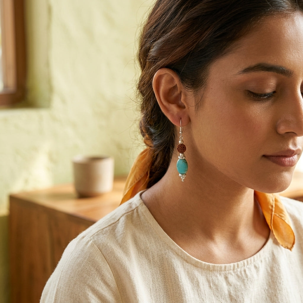 Rudra wave Turquoise & Rudraksh Earrings_ER19