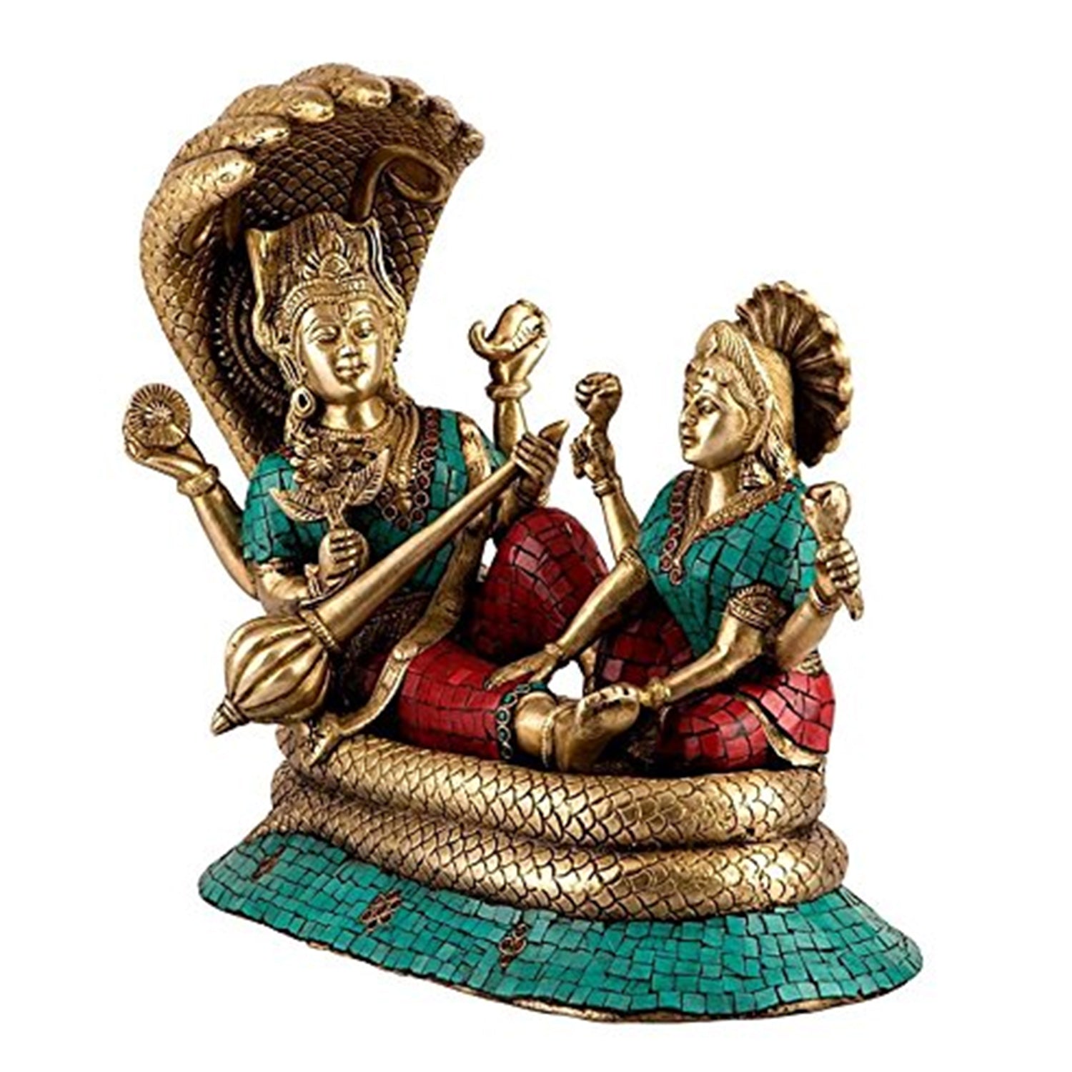 God Vishnu With Goddess Lakshmi Brass Idol Vts103