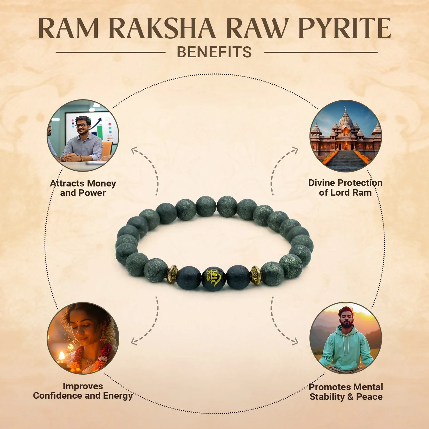 Raw Pyrite Bracelet with Ram Bead