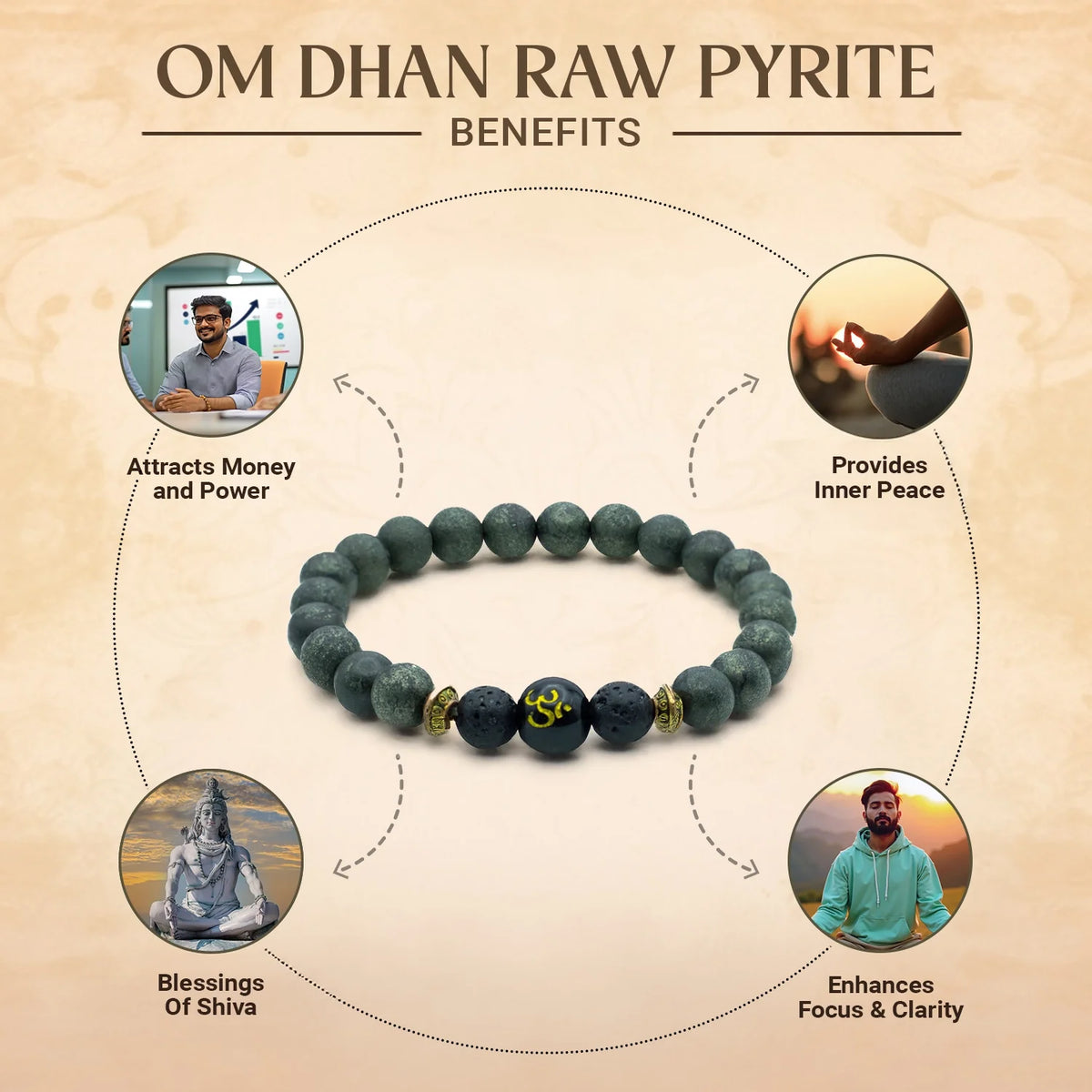 Raw Pyrite Bracelet with Om bead