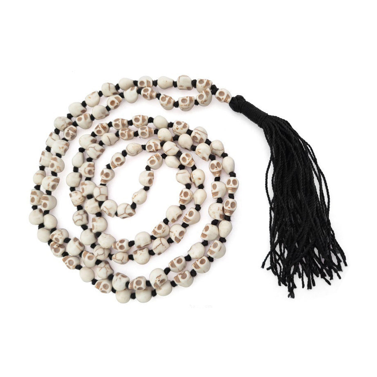 Skull Necklace mala Skull Rosary Bone Mala for Goddess Kali in 54 beads in Black Thread, 10mm