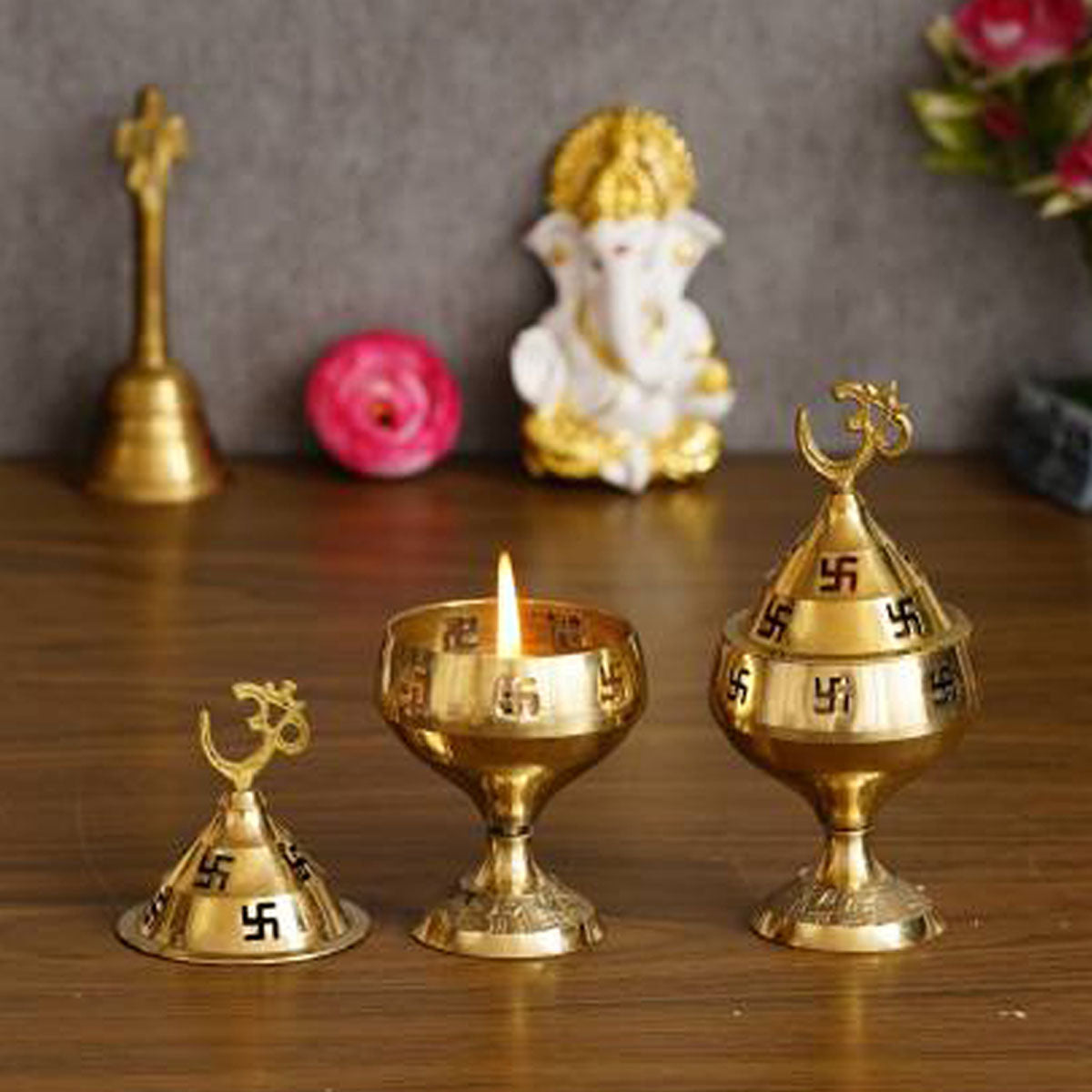 Akhand Jyoti Deepak For Spritual Purpose with Swastik and Om Brass (Pack of 2)