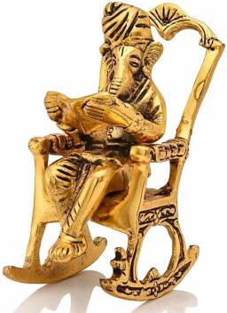 Brass 3D Moving Lord Ganesha Statue Sitting on A Chair and Reading Ramayan