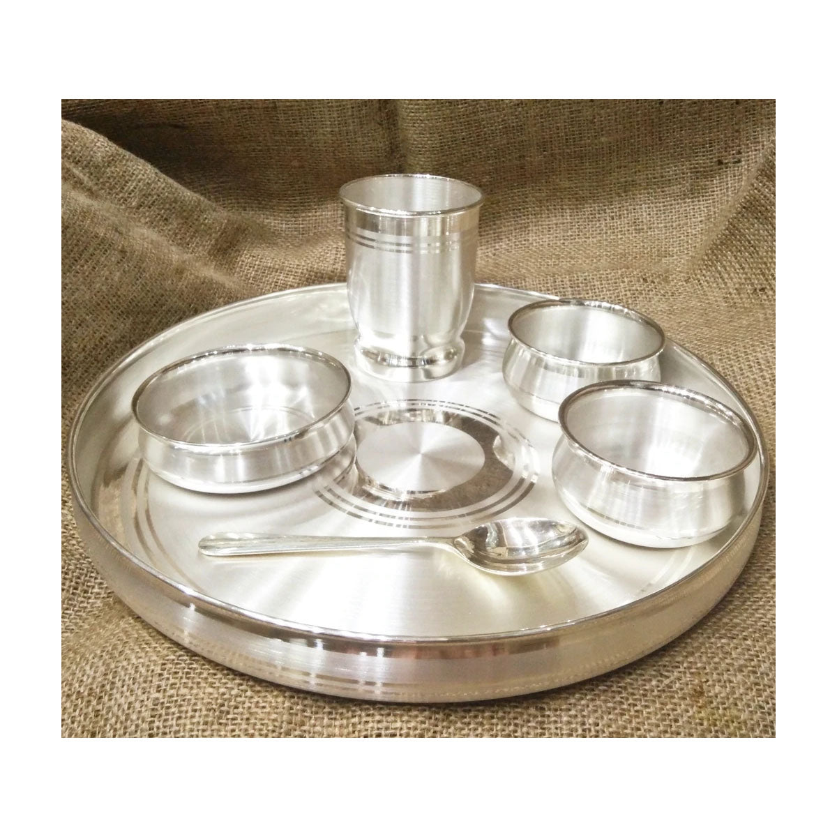 999 Pure Silver Dinner Set / Thali Set - Ashapura Pattern for Home Use or Gifting Silver Dinner Set