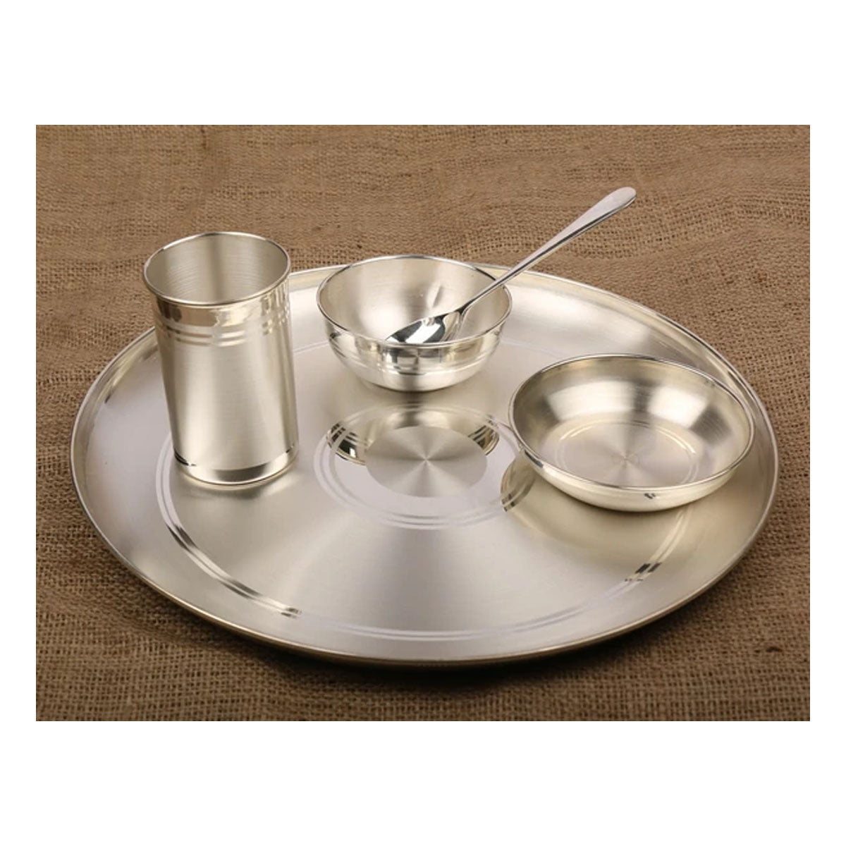 Silver Dinner Set - 999 / Thali Set - Ashapura Pattern for Home Use or Gifting Silver Dinner Set