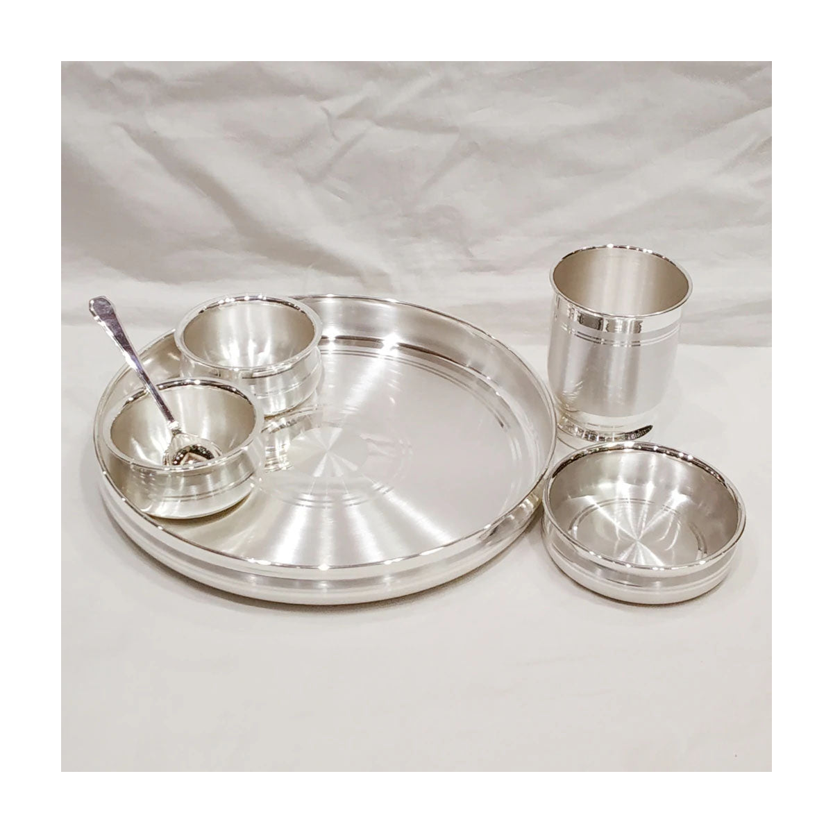 10" size - 999 Pure Silver Dinner Set / Thali Set - Ashapura Pattern for Home Use or Gifting Silver Dinner Set