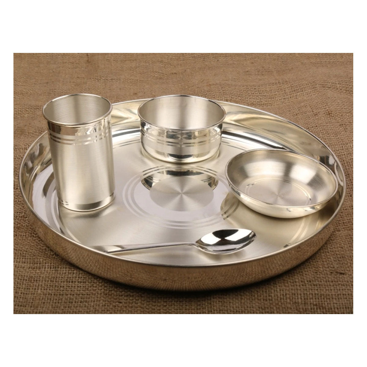 12" size - 999 Pure Silver Dinner Set / Thali Set - Ashapura Pattern for Home Use or Gifting Silver Dinner Set