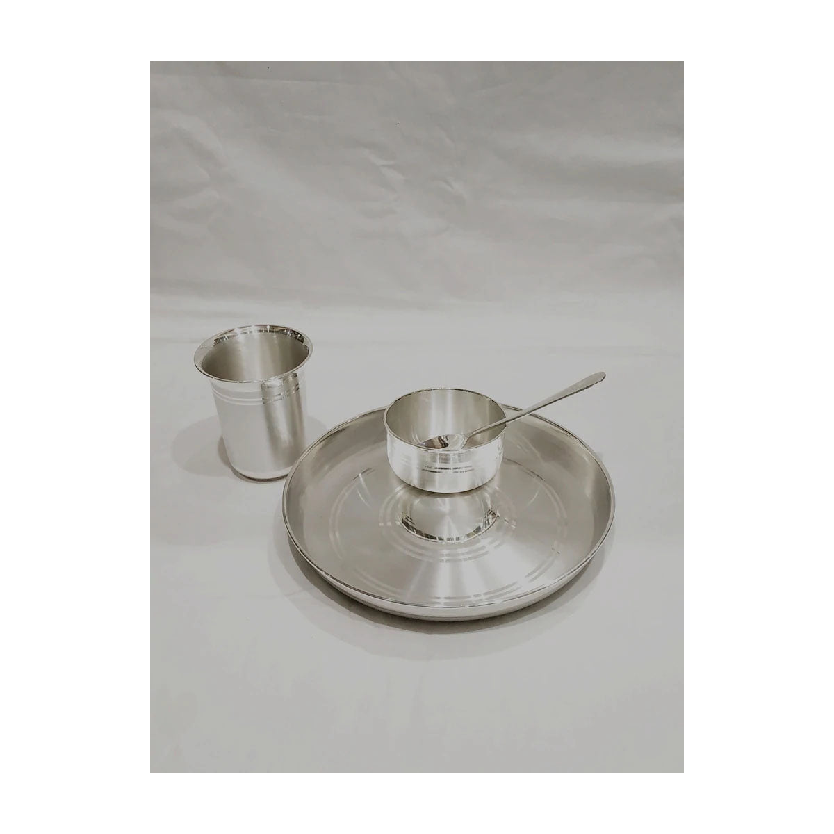 10" Size Set Weight - 680 grams 999 Pure Silver Dinner Set / Thali Set - Ashapura Pattern for Home Use or Gifting Silver Dinner Set