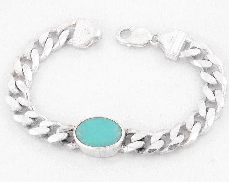 Turquoise Gemstone Men Bracelet in Sterling Silver -Men's Jewelry, Astrological Bracelet