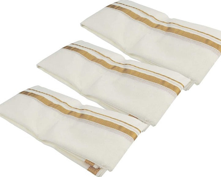 Cotton Men's Angavastram Towel ( White,Pack Of 3)