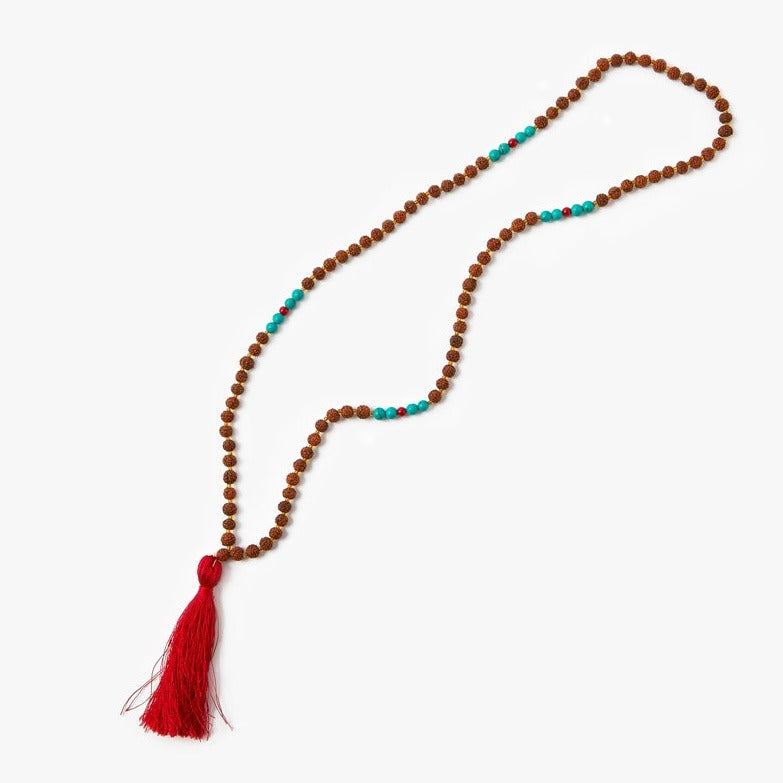 5 Mukhi Java Rudraksha with Turquoise Beads Mala