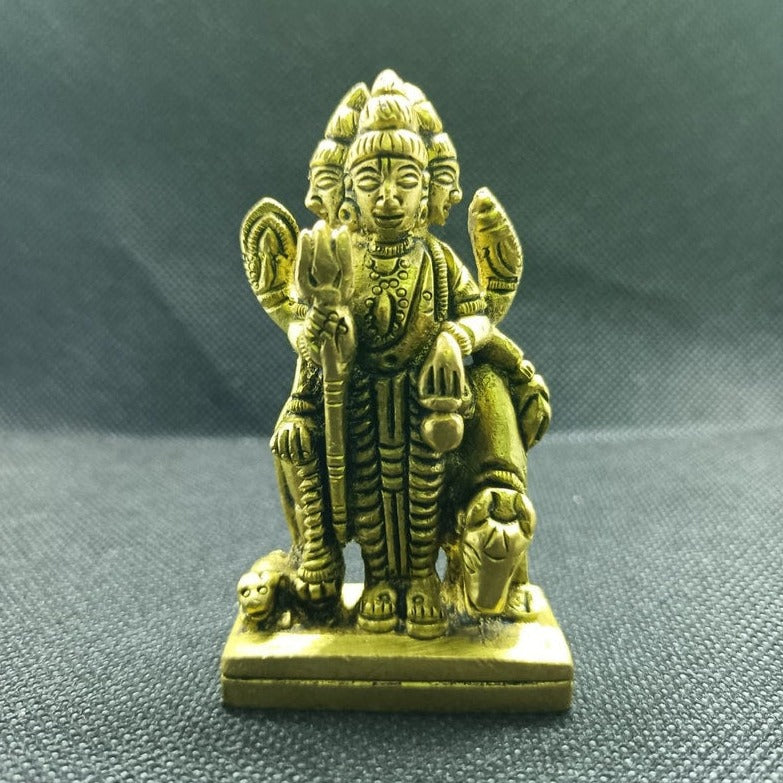 Pure Brass Lord Goddess Dattatreya Idol Hindu God Deity Figurine, Goddess Datta Guru Idol Hindu Statue, God of Power