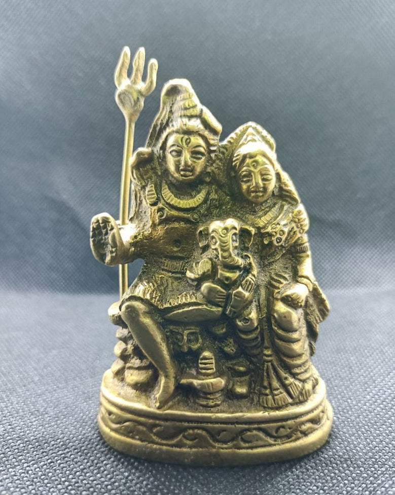 Pure Brass Lord Goddess Shiva Parvati Ganesh Idol Hindu God Deity Figurine, Goddess Shiva Parvati Ganesh Idol Hindu Statue, God of Universe