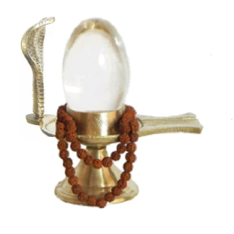 Brass Shivling with Snake Stand,Crystal Sphatik Lingam,Rudraksha Mala 6mm 108 Beads Yantra For Prosperity