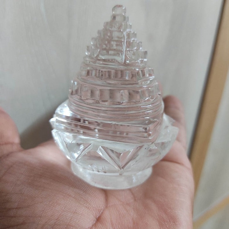 Crystal Sphatik Shri Shree Yantra Crystal Sumeru Shree Yantra on Lotus