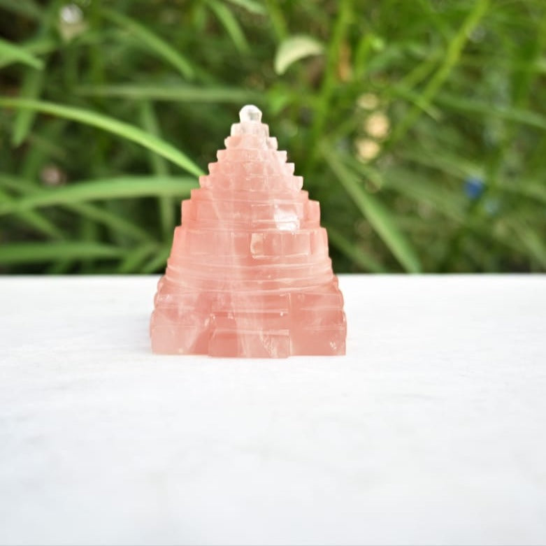 Shree Yantra Rose quartz, Quartz Crystal shri yantra