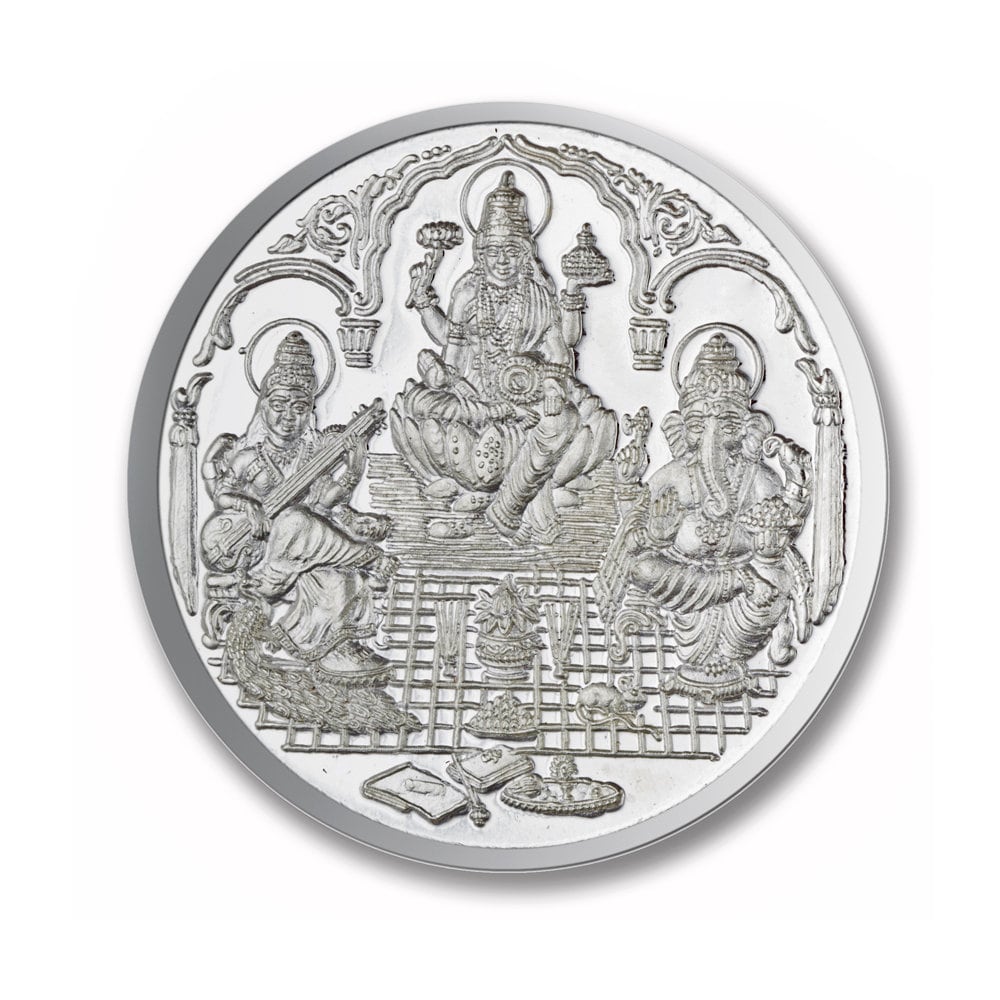 Ganesh Lakshmi Saraswati Coin In Pure Silver 999 Religious Coin 25 Grams