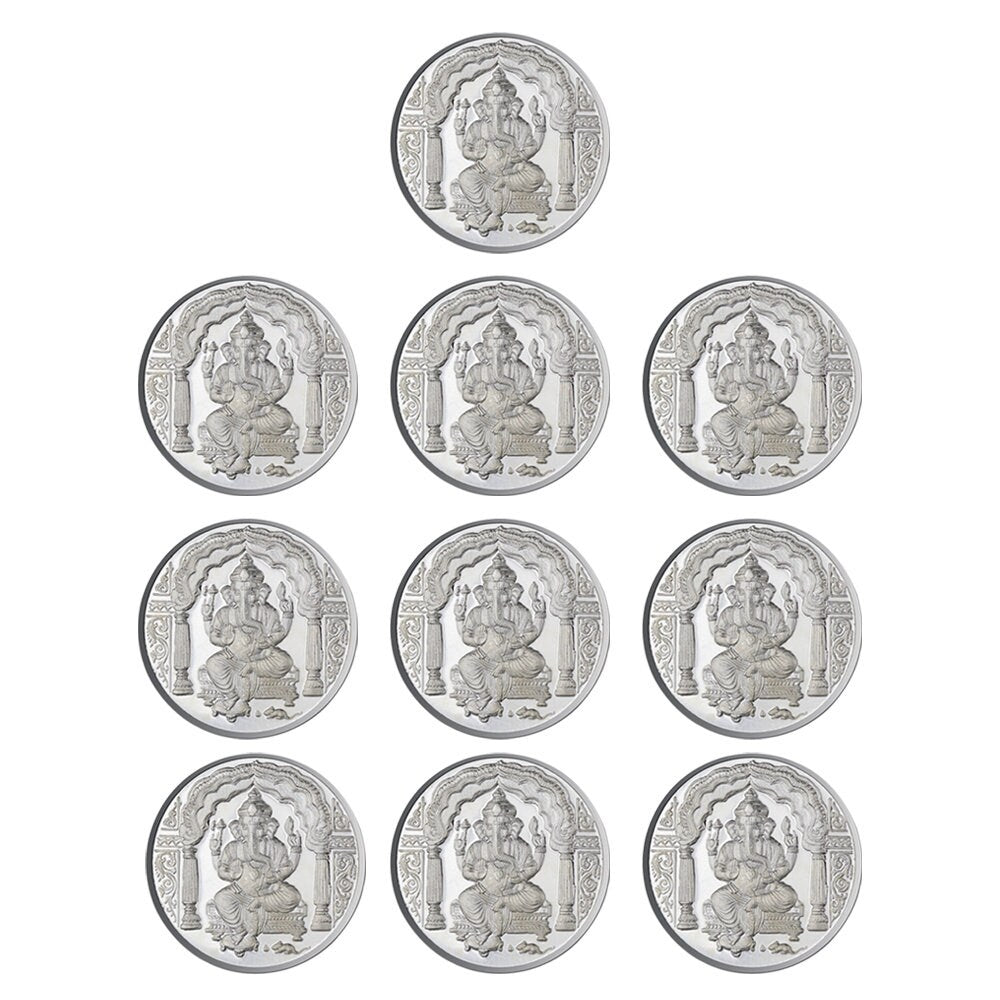 Ganpati Coin In Pure 999 Silver 5 Grams Set Of 10 Religious Coins