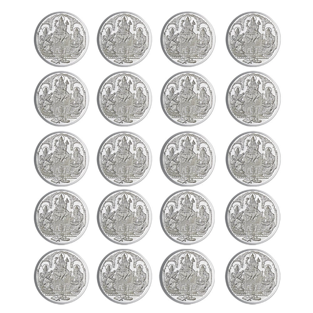 Ganesh Lakshmi Saraswati Coin In Pure 999 Silver 10 Grams Set Of 20 Religious Coins