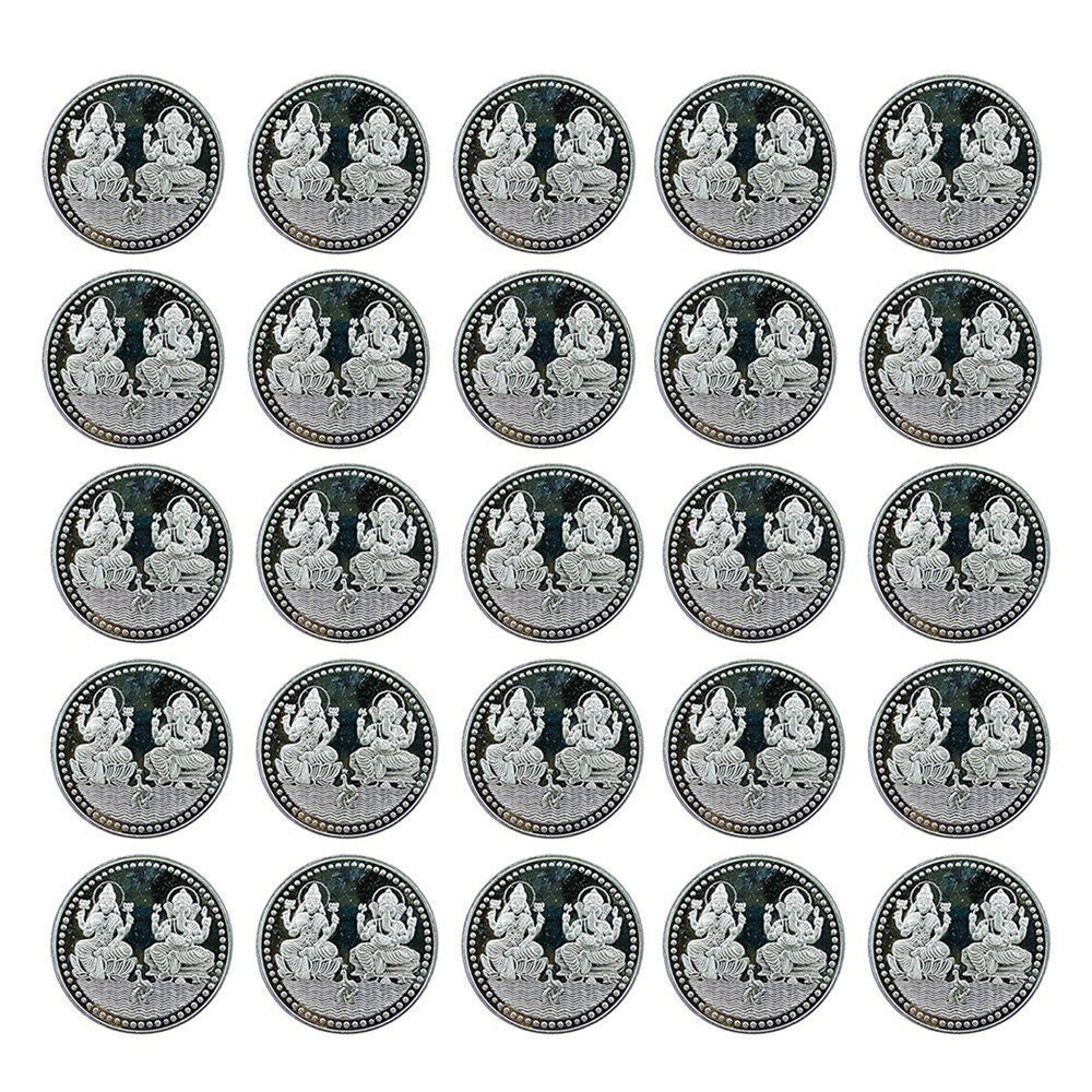 Ganesh Lakshmi Coin In Pure 999 Silver 10 Grams Set Of 25 Religious Coins