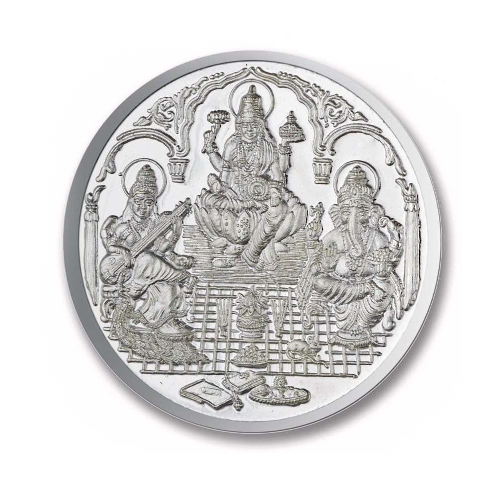 Trimurti Coin In Pure Silver 999 Religious Coin 100 Grams