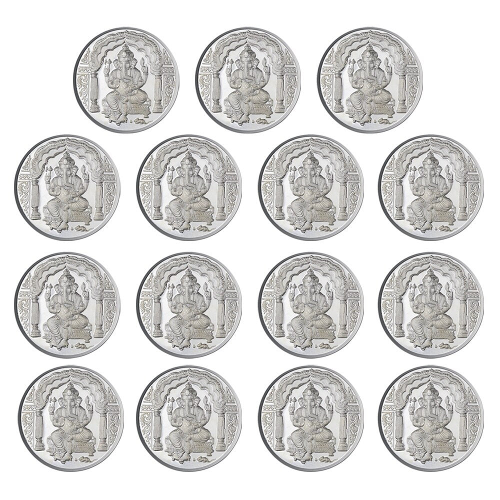 Lord Ganesh Coin In Pure 999 Silver 2.5 Grams Set Of 15 Religious Coins