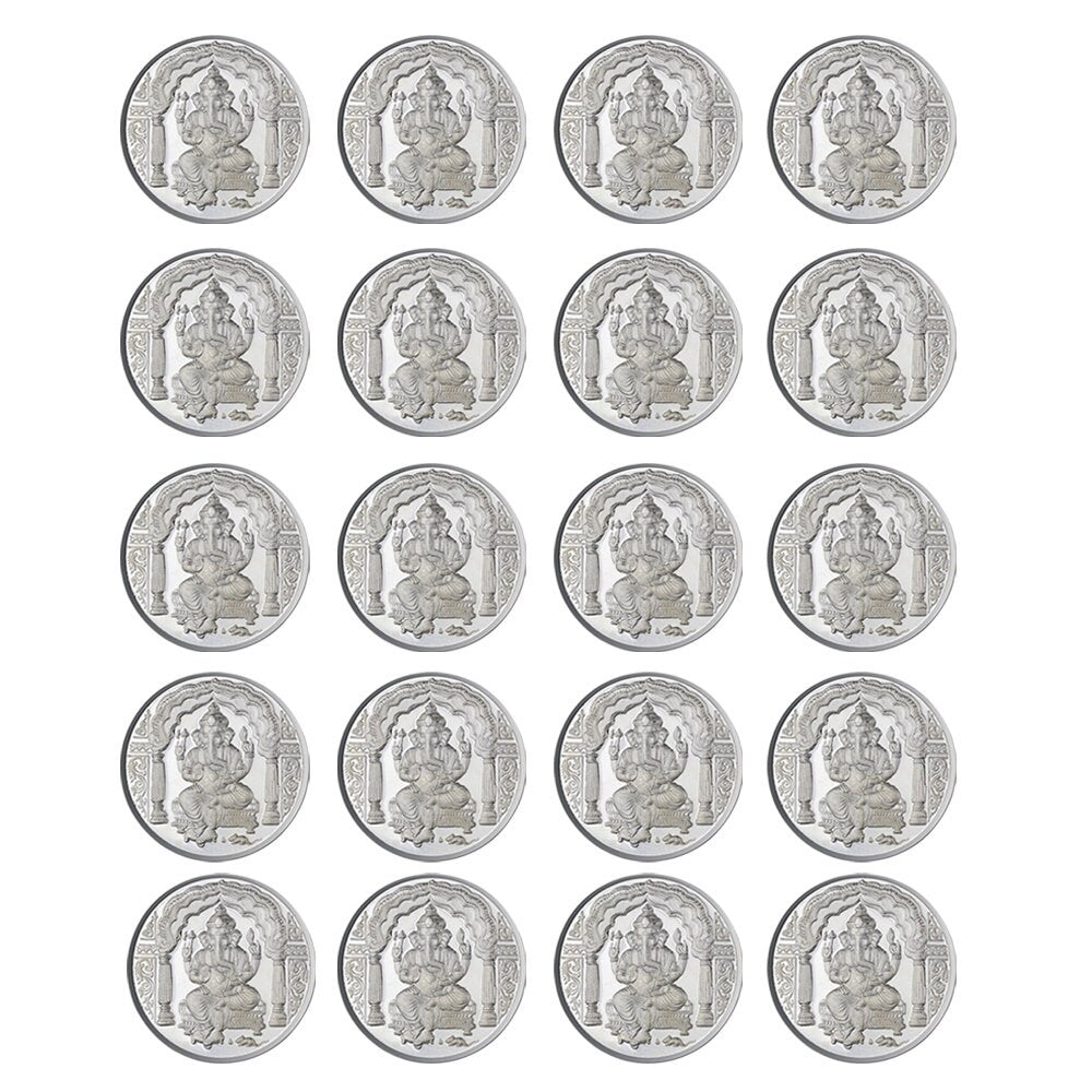 Lord Ganesh Coin In Pure 999 Silver 5 Grams Set Of 20 Religious Coins