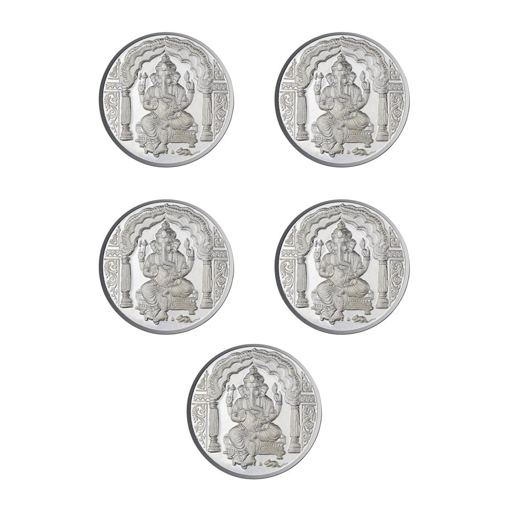 Lord Ganesh Coin In Pure 999 Silver 2.5 Grams Set Of 5 Religious Coins