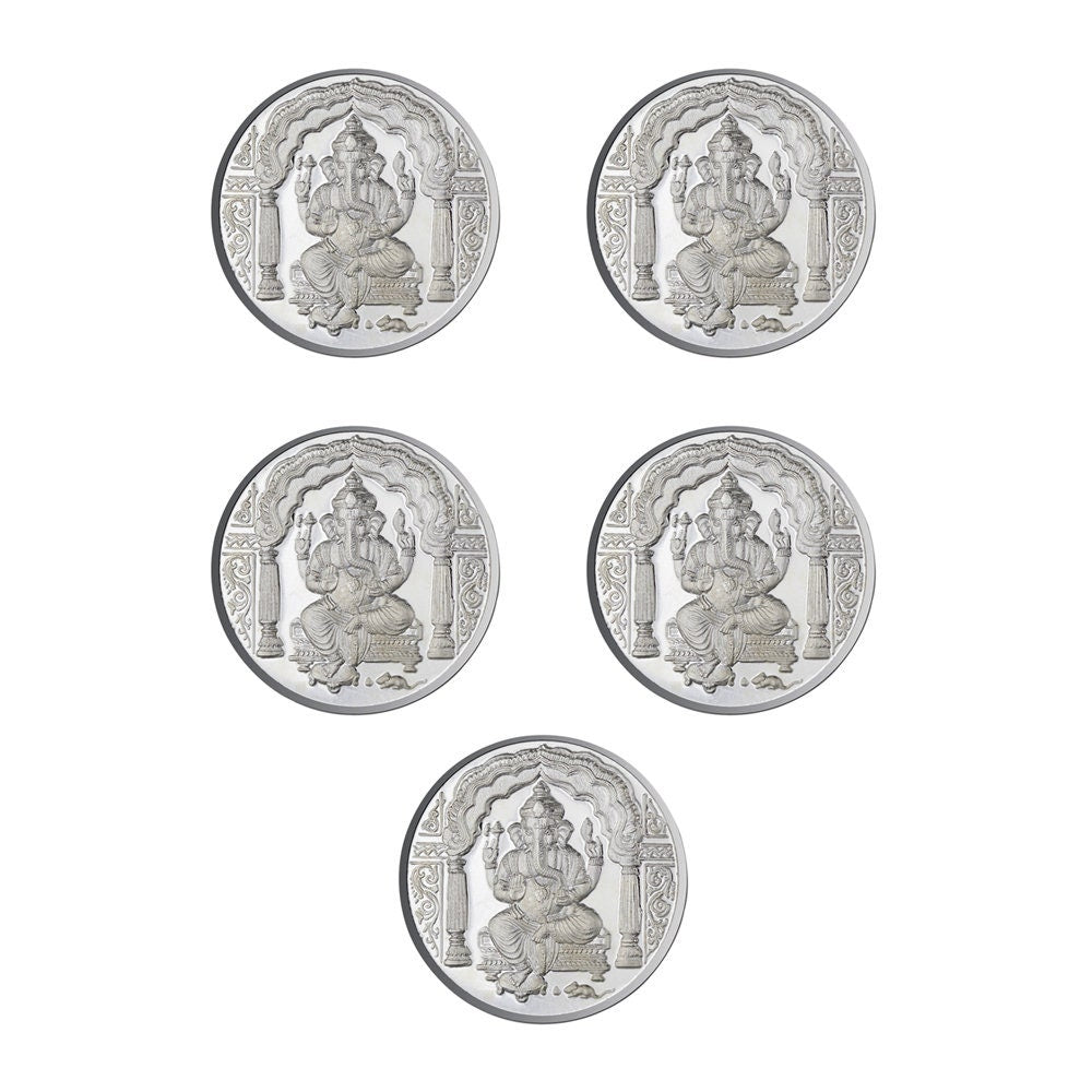 Ganpati Coin In Pure 999 Silver 10 Grams Set Of 5 Religious Coins