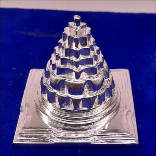 Meru Shree Yantra Pyramid In Pure 925 Silver 2 Inches Heavy Quality Blessed And Energized For Wealth And Prosperity