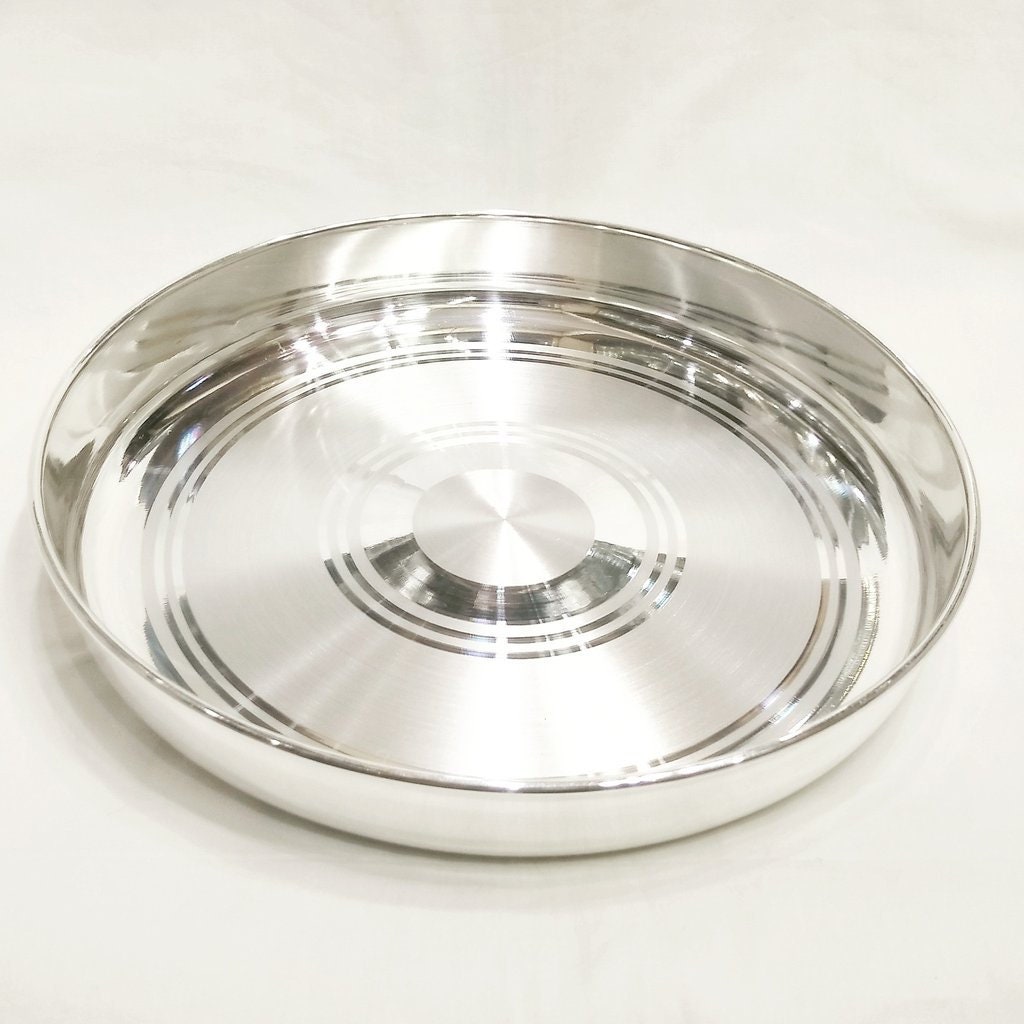 999 Fine Pure Silver Handmade solid Plan Thali, Plate/ Tray for prasad, baby food - 6 Inch approx 110+ gram approx