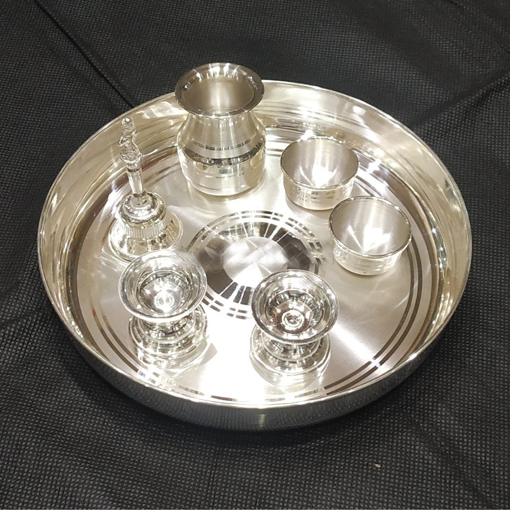 92.5 Purity Silver Pooja thali - Pack of 7 items in the Set - 7" plate size