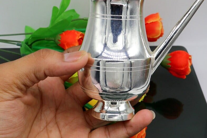 925 sterling silver customized designer puja kalash, lord shiva silver utensils with nozzles, karwa chauth kalash jar , puja article